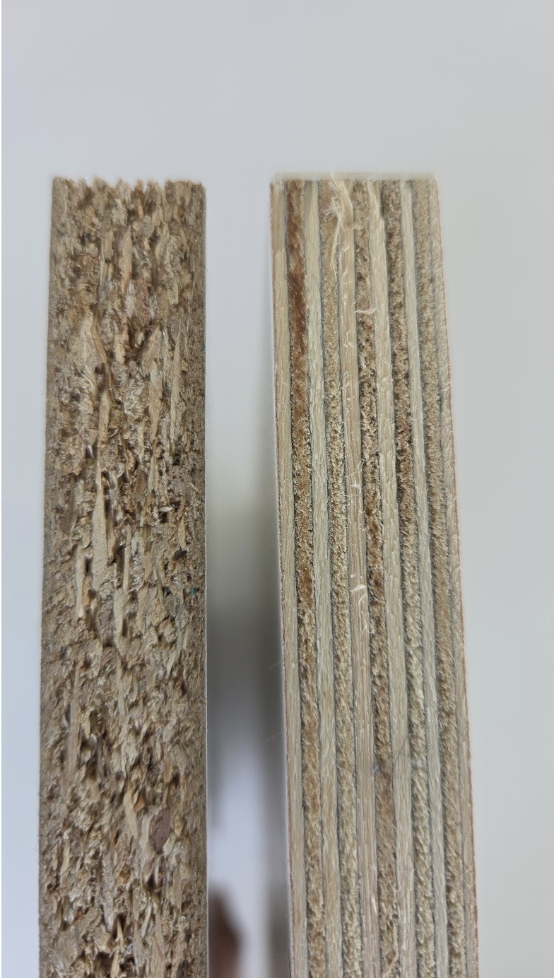 Cross-section: particle board vs Swift layered plywood